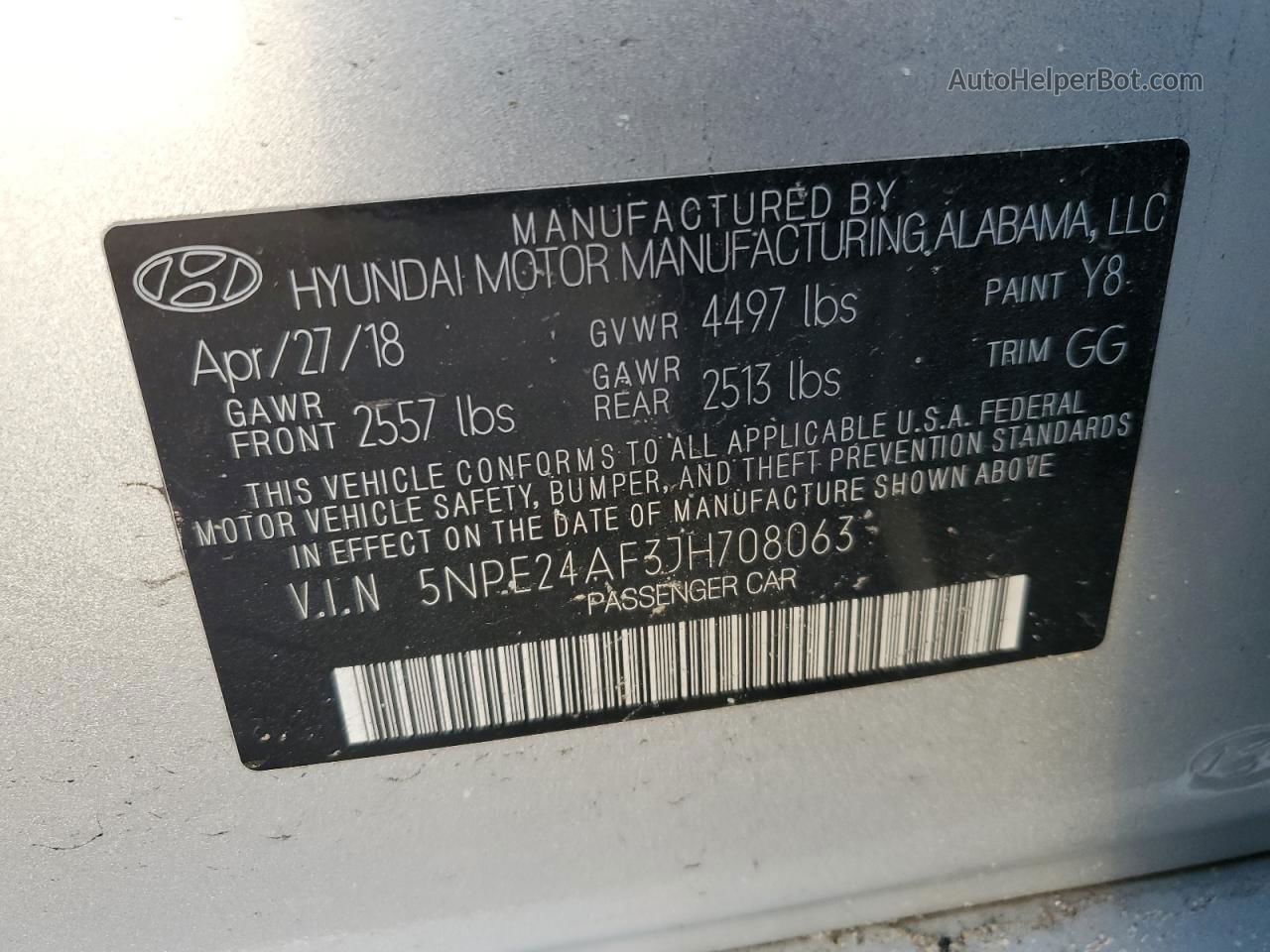 2018 Hyundai Sonata Se Silver vin: 5NPE24AF3JH708063