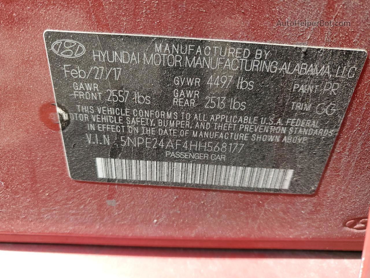 2017 Hyundai Sonata Se Red vin: 5NPE24AF4HH568177