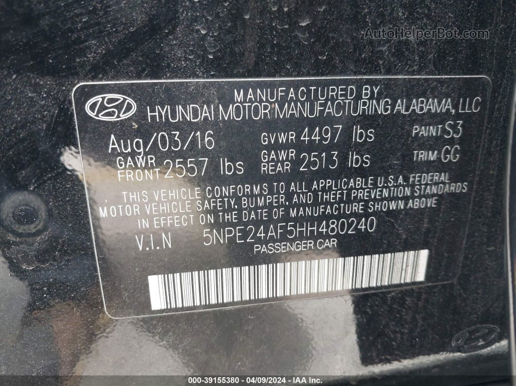 2017 Hyundai Sonata Se Black vin: 5NPE24AF5HH480240