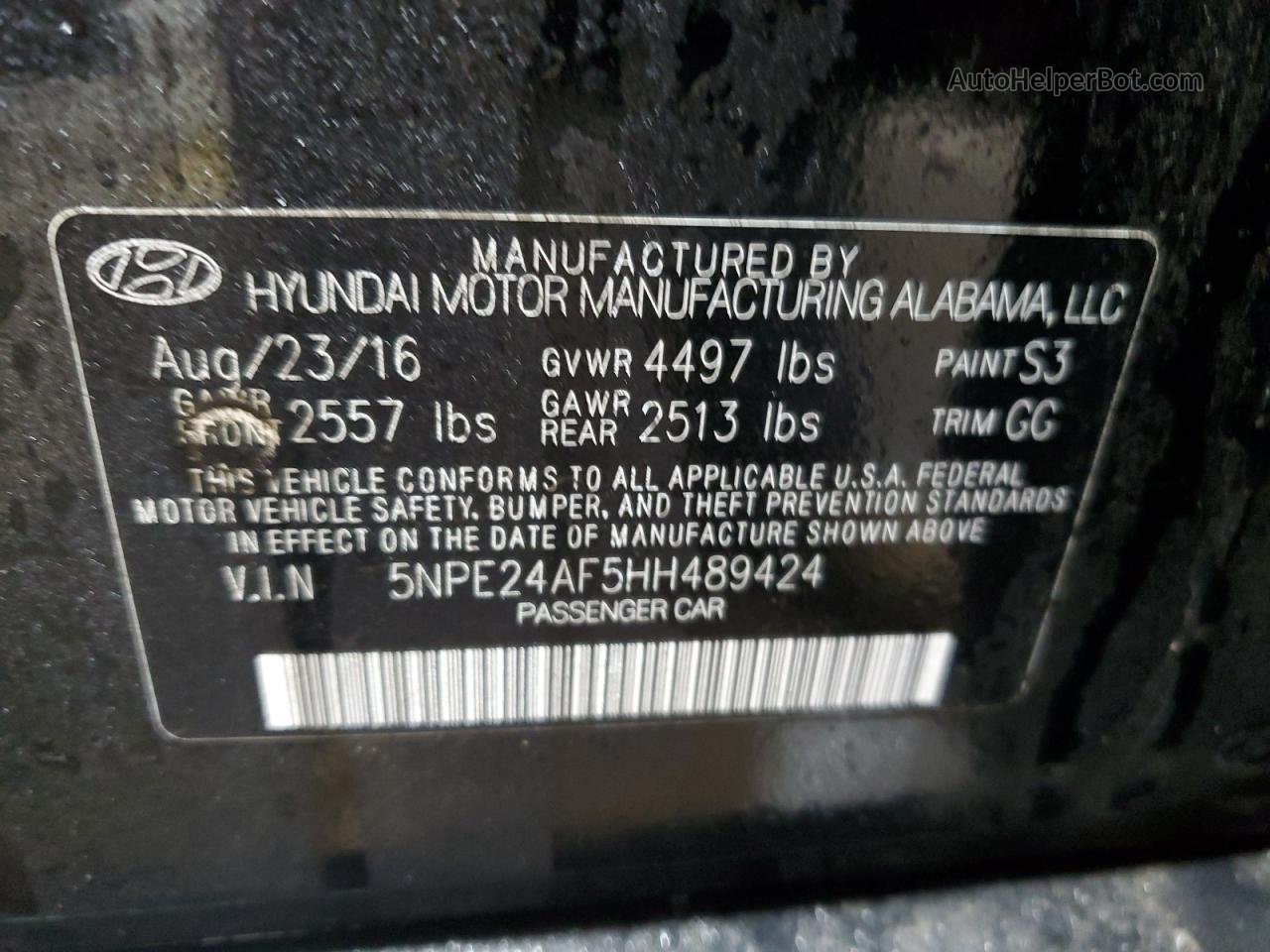 2017 Hyundai Sonata Se Black vin: 5NPE24AF5HH489424