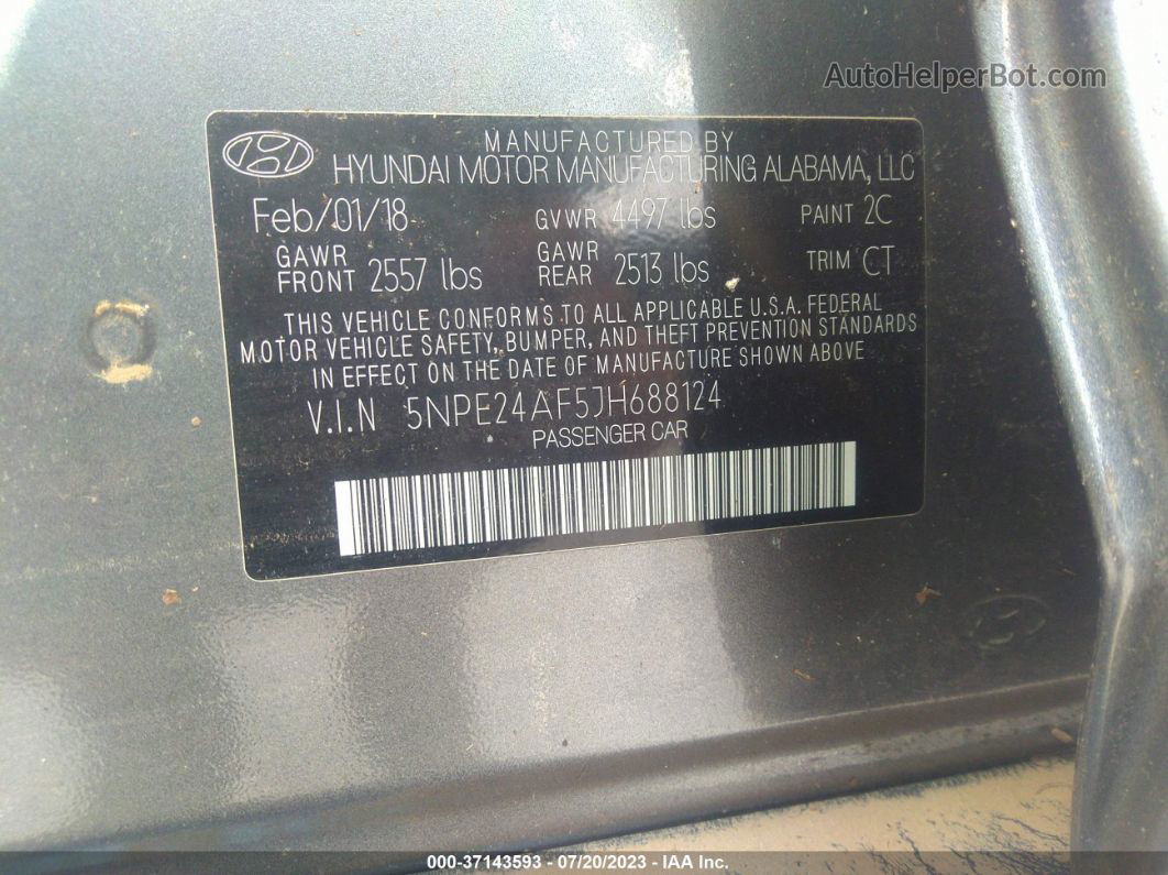 2018 Hyundai Sonata Se Gray vin: 5NPE24AF5JH688124
