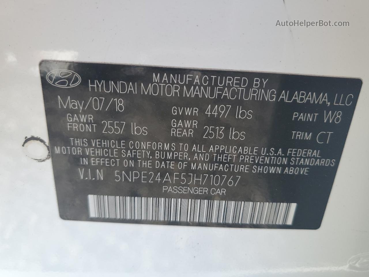 2018 Hyundai Sonata Se White vin: 5NPE24AF5JH710767