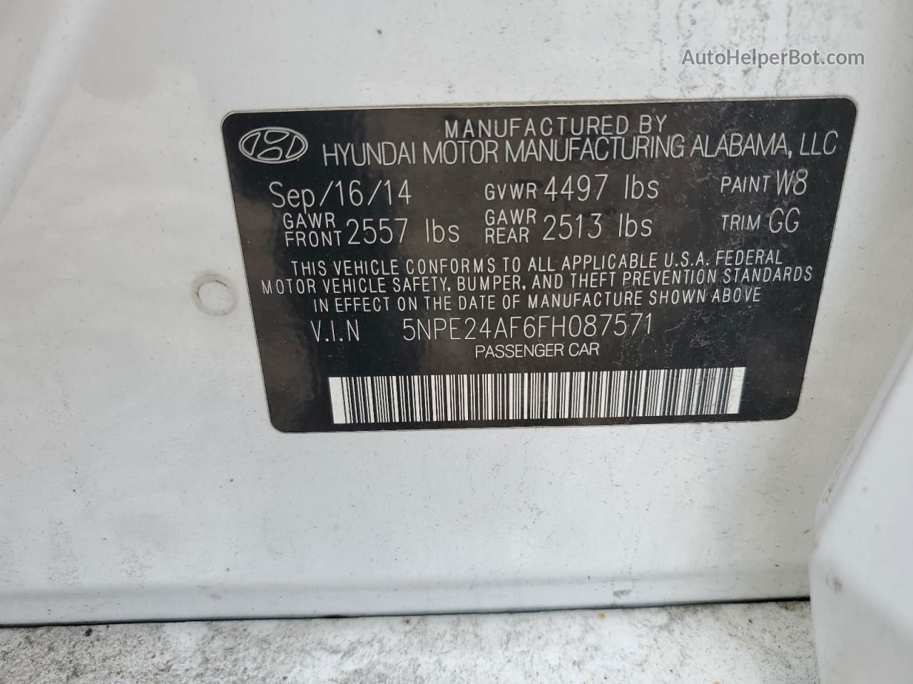 2015 Hyundai Sonata Se Белый vin: 5NPE24AF6FH087571