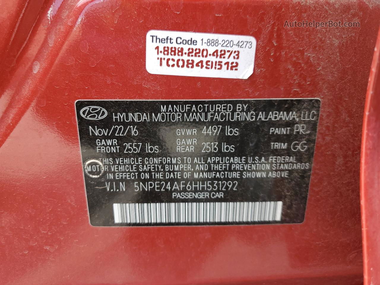 2017 Hyundai Sonata Se Red vin: 5NPE24AF6HH531292