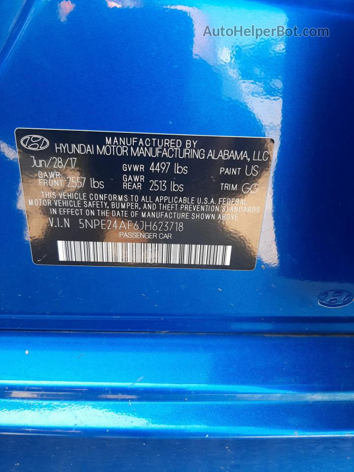 2018 Hyundai Sonata Se Blue vin: 5NPE24AF6JH623718