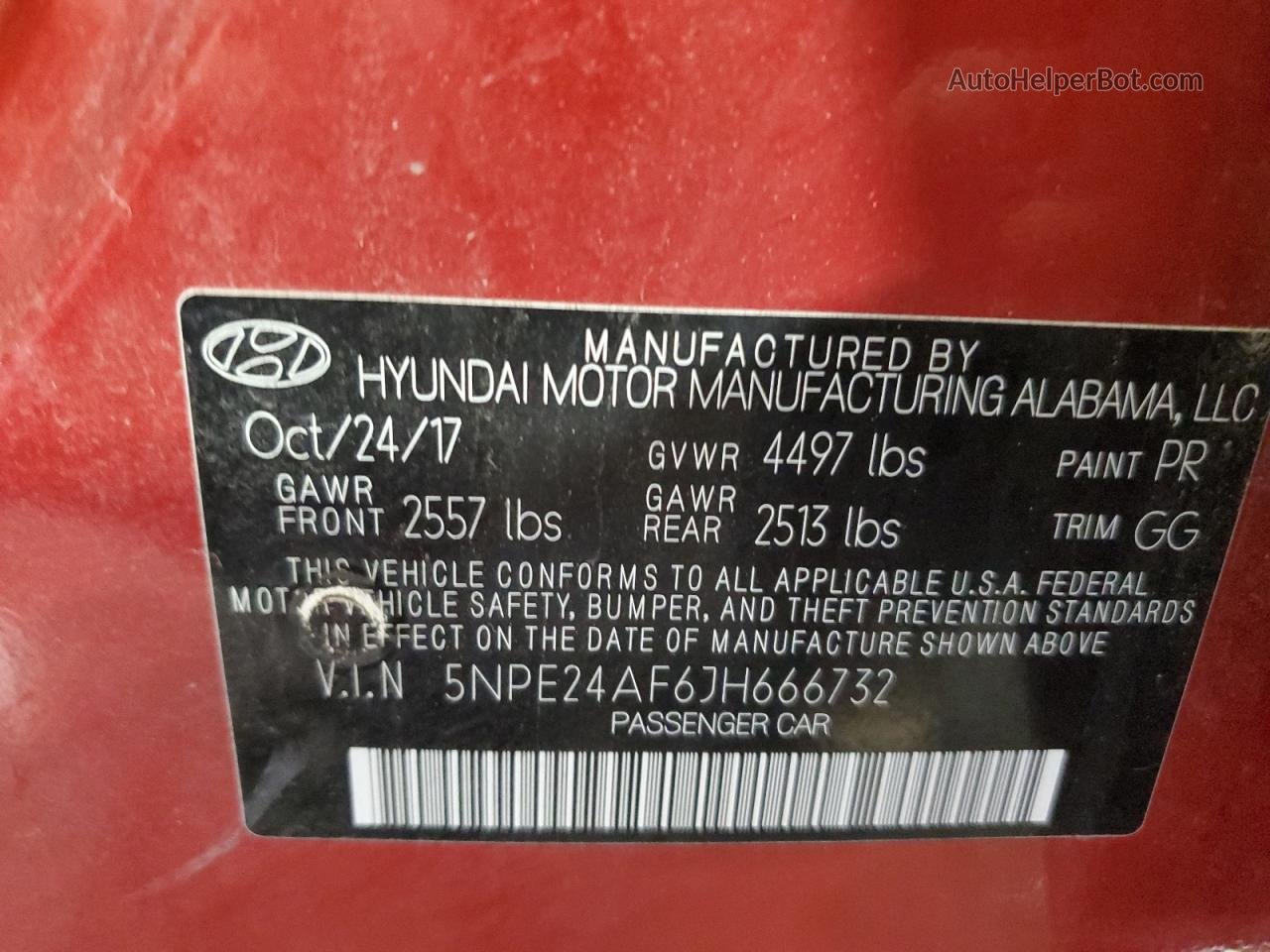 2018 Hyundai Sonata Se Red vin: 5NPE24AF6JH666732