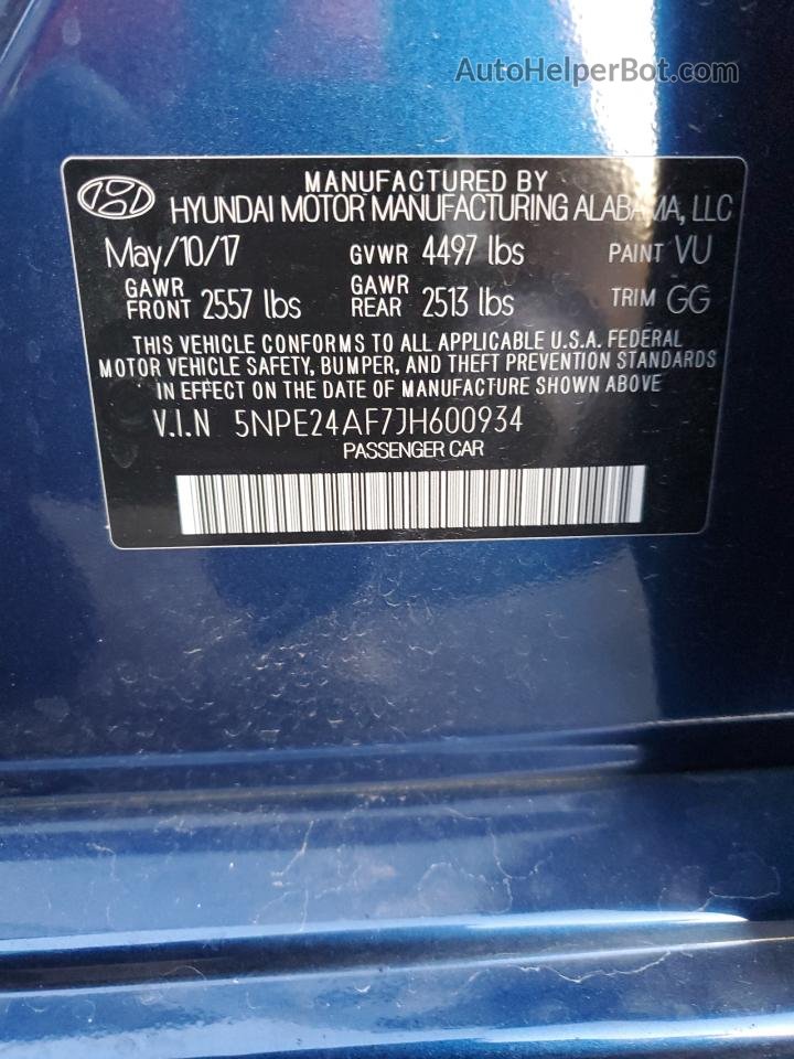2018 Hyundai Sonata Se Синий vin: 5NPE24AF7JH600934