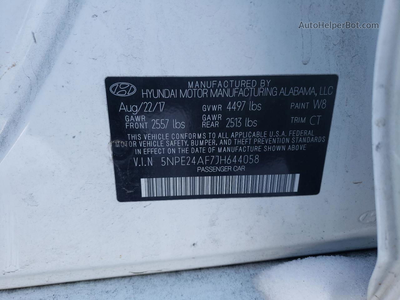 2018 Hyundai Sonata Se Белый vin: 5NPE24AF7JH644058