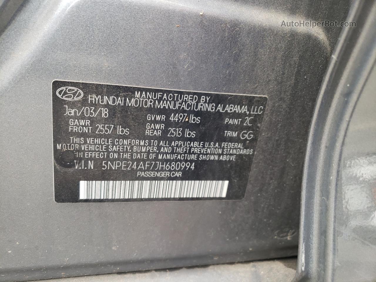 2018 Hyundai Sonata Se Gray vin: 5NPE24AF7JH680994