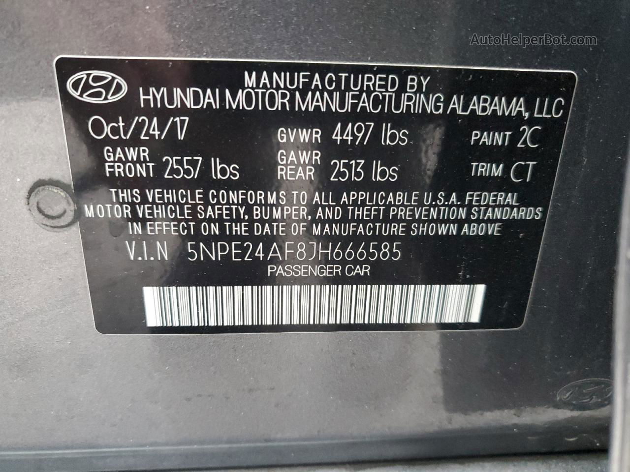 2018 Hyundai Sonata Se Угольный vin: 5NPE24AF8JH666585