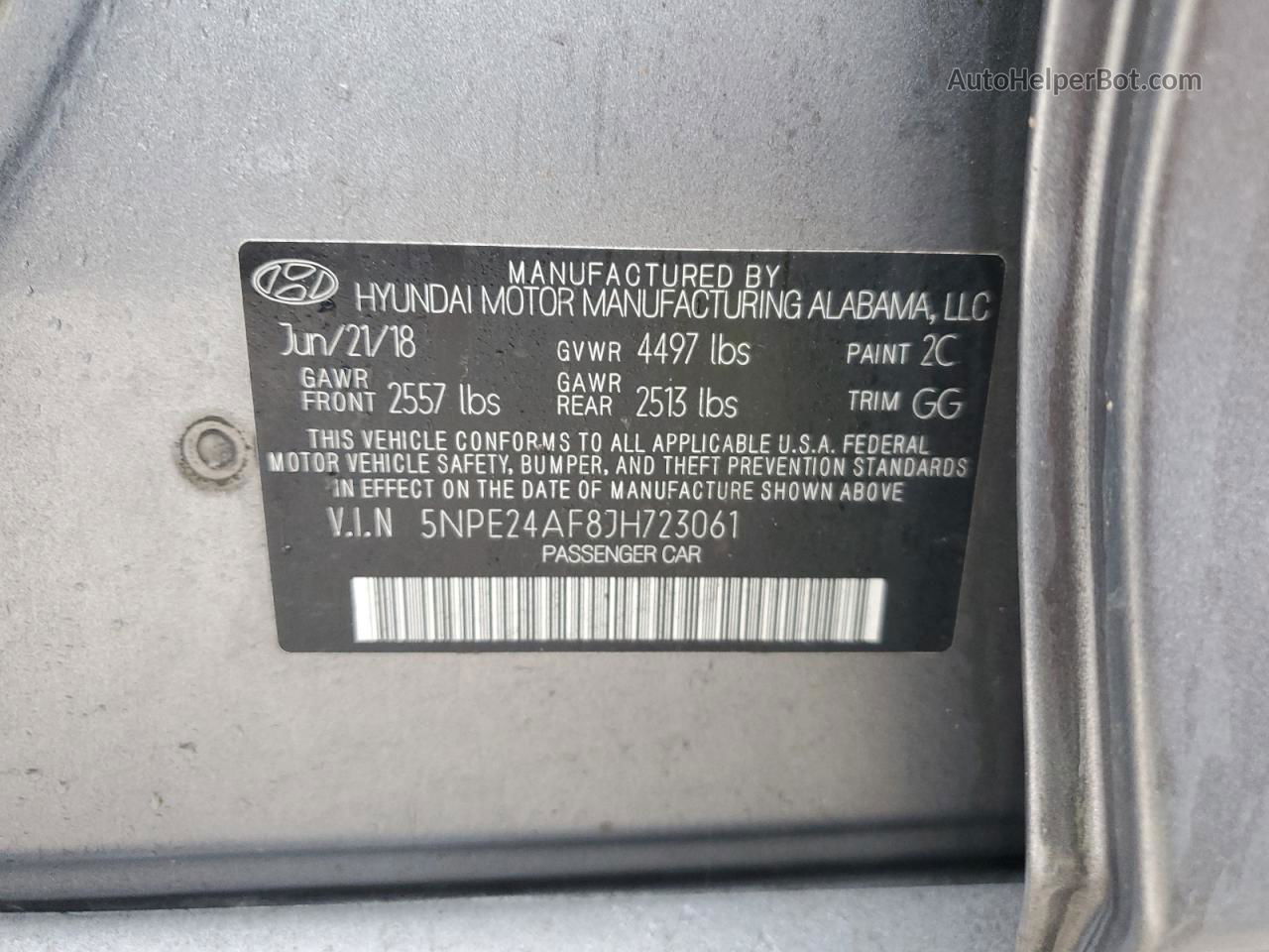 2018 Hyundai Sonata Se Серый vin: 5NPE24AF8JH723061