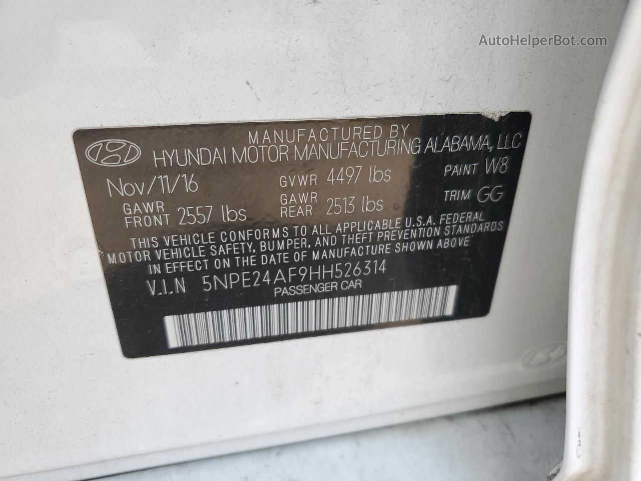 2017 Hyundai Sonata Se White vin: 5NPE24AF9HH526314