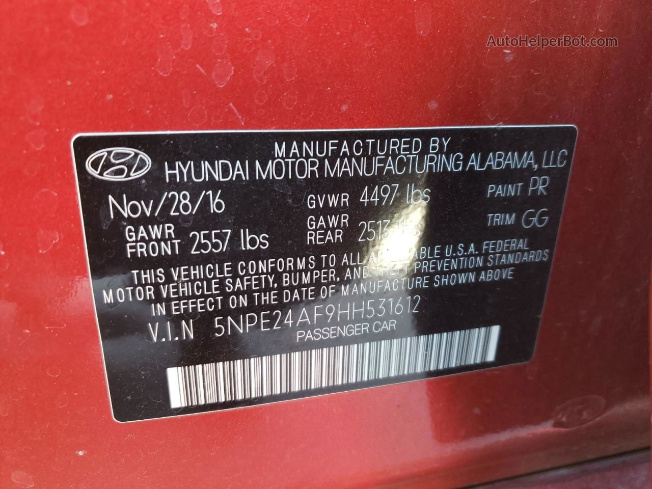 2017 Hyundai Sonata Se Red vin: 5NPE24AF9HH531612