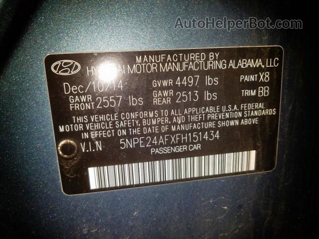 2015 Hyundai Sonata Se Blue vin: 5NPE24AFXFH151434