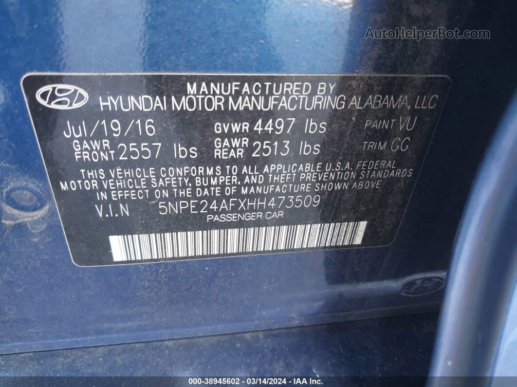 2017 Hyundai Sonata   Blue vin: 5NPE24AFXHH473509