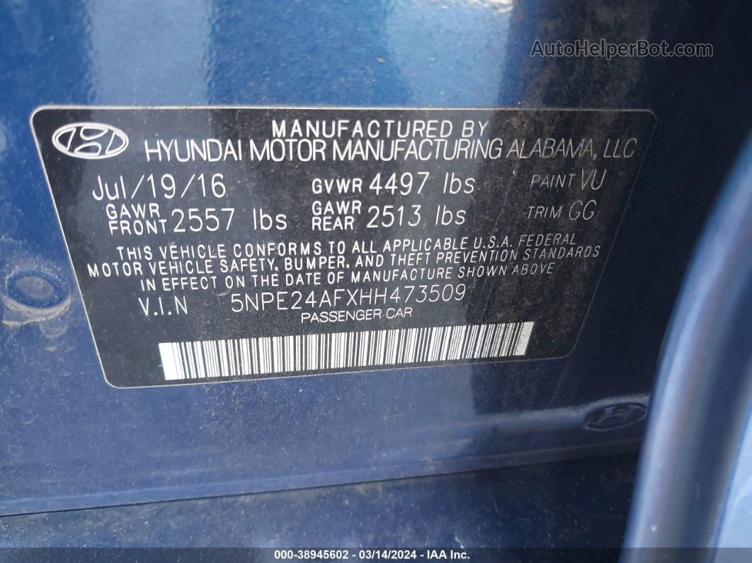 2017 Hyundai Sonata   Синий vin: 5NPE24AFXHH473509