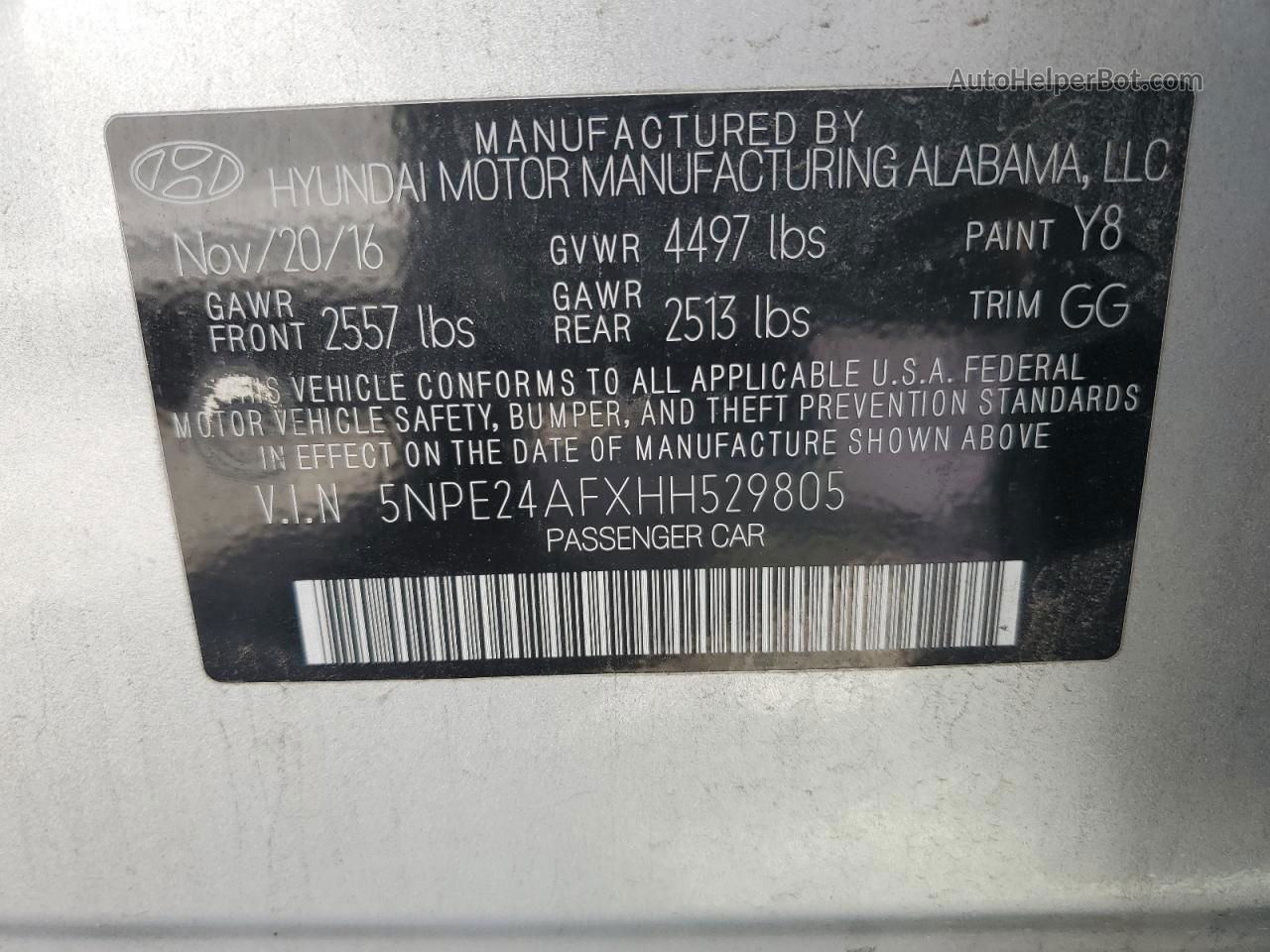 2017 Hyundai Sonata Se Silver vin: 5NPE24AFXHH529805