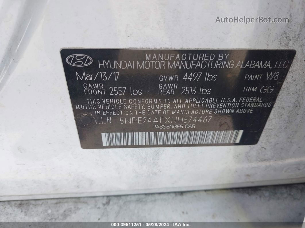 2017 Hyundai Sonata Se White vin: 5NPE24AFXHH574467