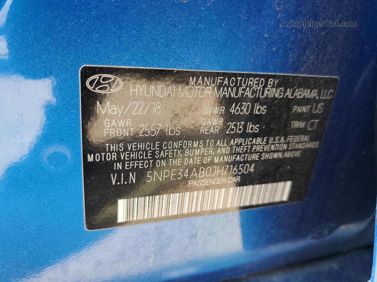 2018 Hyundai Sonata Sport Blue vin: 5NPE34AB0JH716504