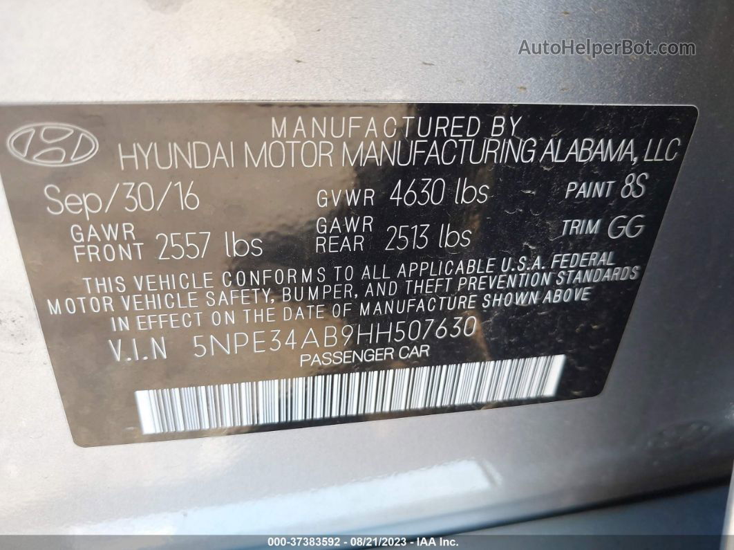 2017 Hyundai Sonata Sport Серебряный vin: 5NPE34AB9HH507630