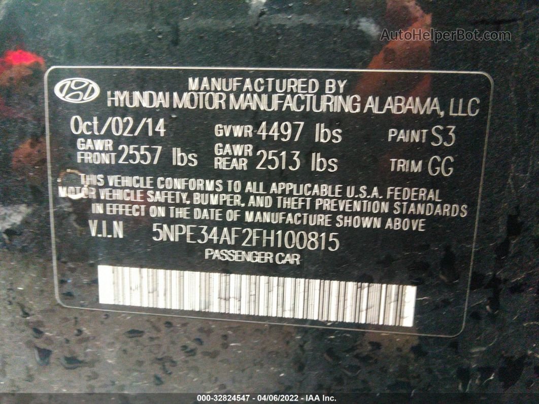 2015 Hyundai Sonata 2.4l Sport Black vin: 5NPE34AF2FH100815