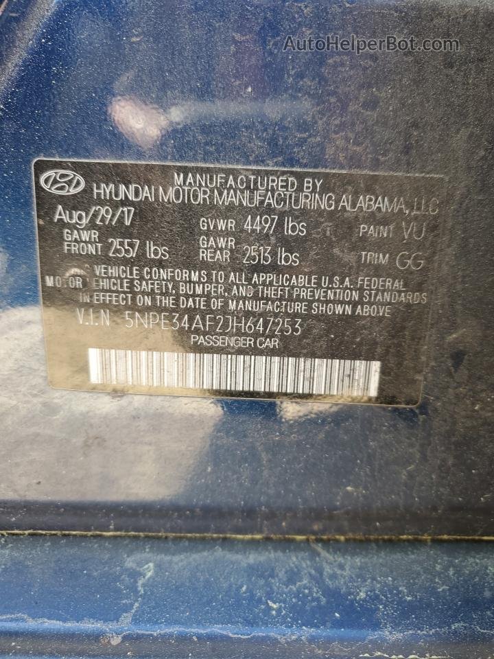 2018 Hyundai Sonata Sport Blue vin: 5NPE34AF2JH647253