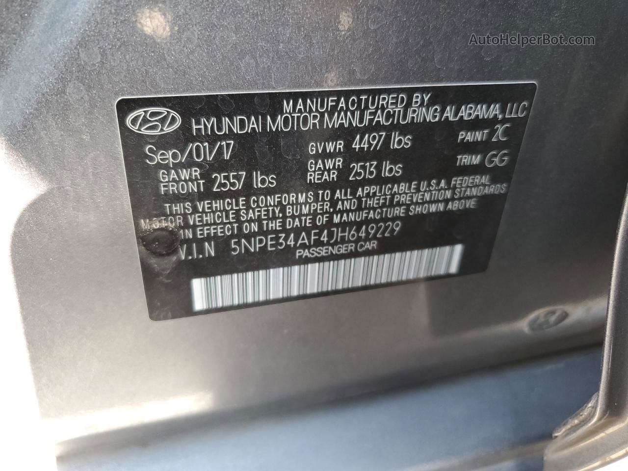 2018 Hyundai Sonata Sport Charcoal vin: 5NPE34AF4JH649229