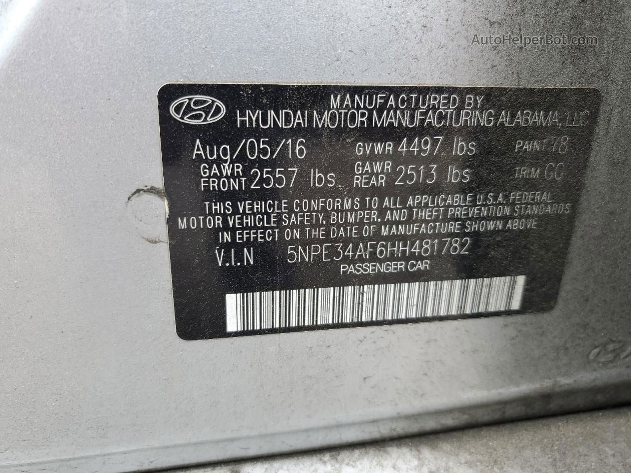 2017 Hyundai Sonata Sport Silver vin: 5NPE34AF6HH481782