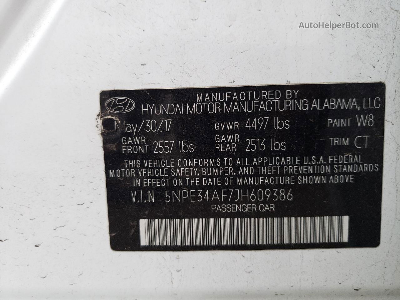 2018 Hyundai Sonata Sport White vin: 5NPE34AF7JH609386
