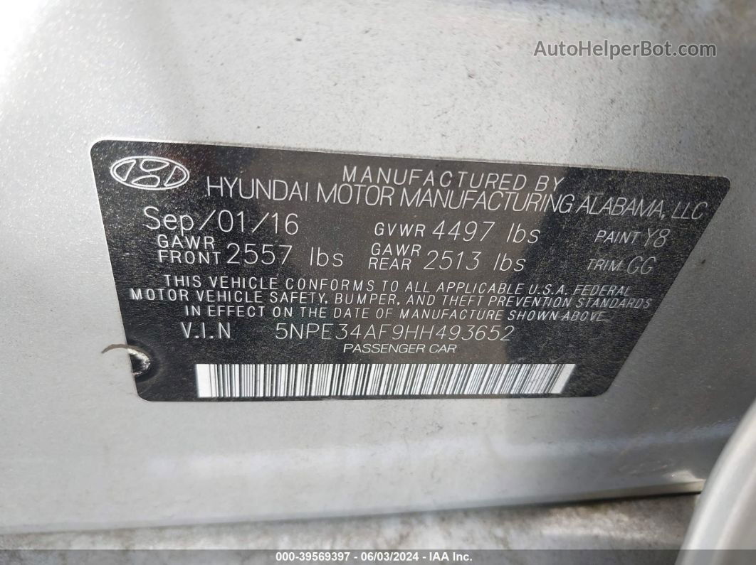 2017 Hyundai Sonata Sport Silver vin: 5NPE34AF9HH493652