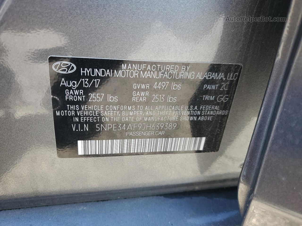 2018 Hyundai Sonata Sport Серый vin: 5NPE34AF9JH639389