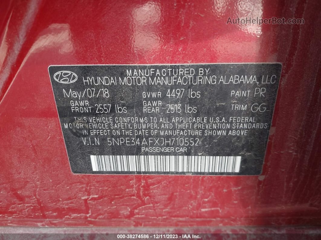 2018 Hyundai Sonata Sel+ Red vin: 5NPE34AFXJH710552