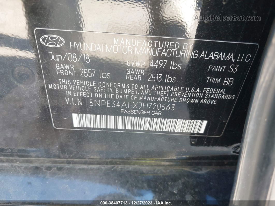 2018 Hyundai Sonata Sel+ Черный vin: 5NPE34AFXJH720563