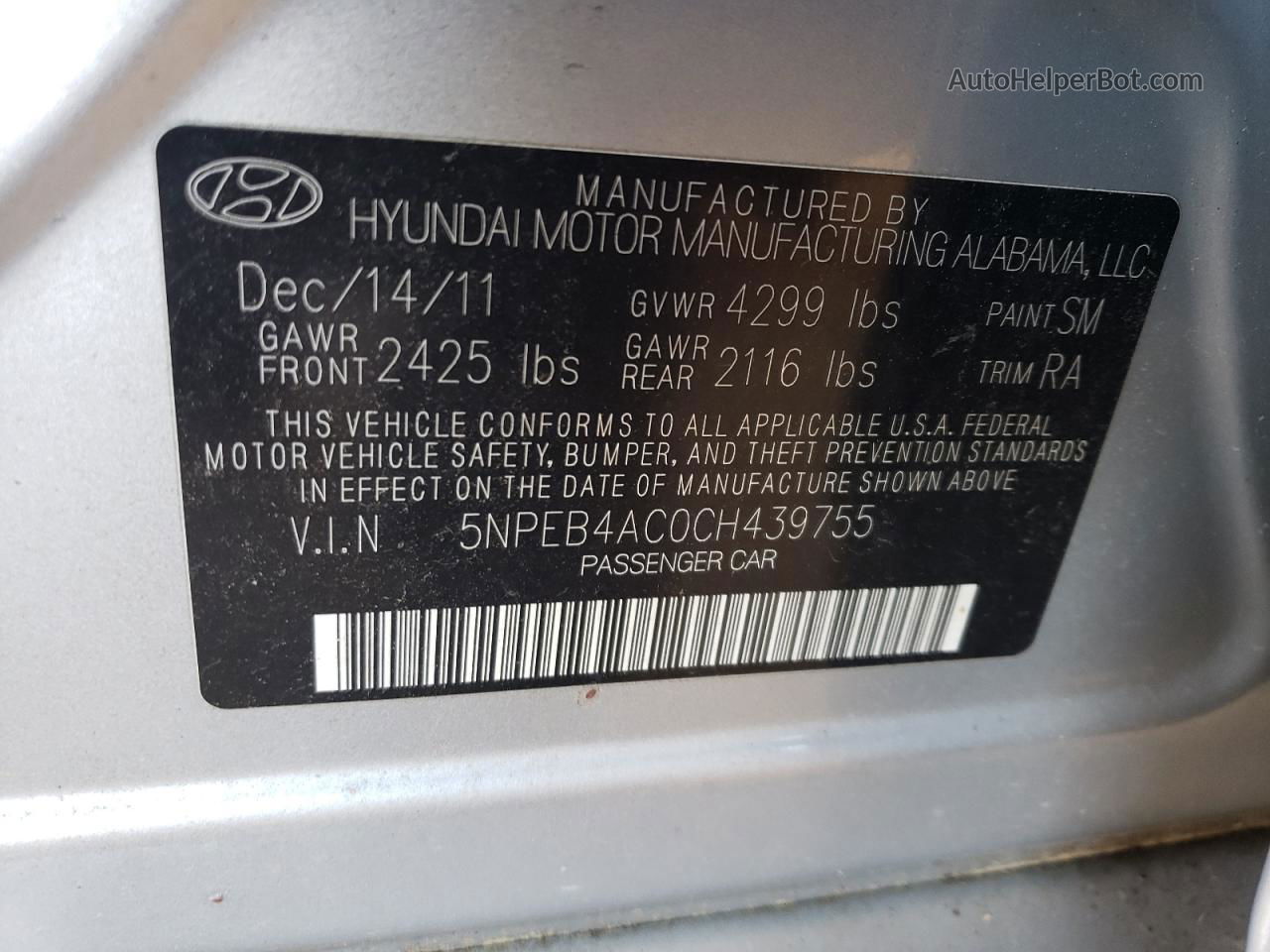 2012 Hyundai Sonata Gls Silver vin: 5NPEB4AC0CH439755