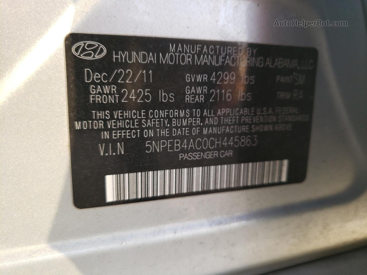 2012 Hyundai Sonata Gls Silver vin: 5NPEB4AC0CH445863