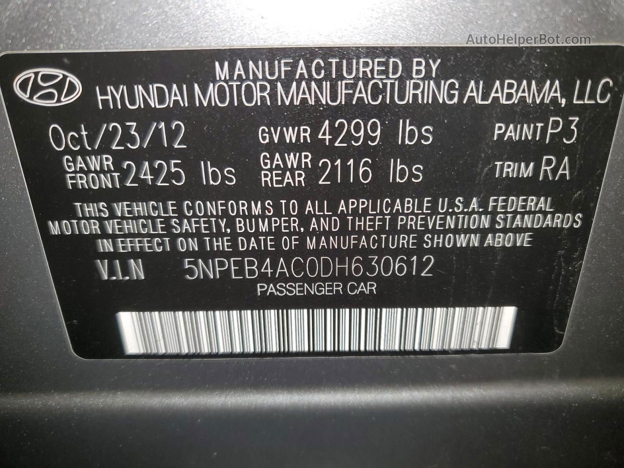 2013 Hyundai Sonata Gls Gray vin: 5NPEB4AC0DH630612