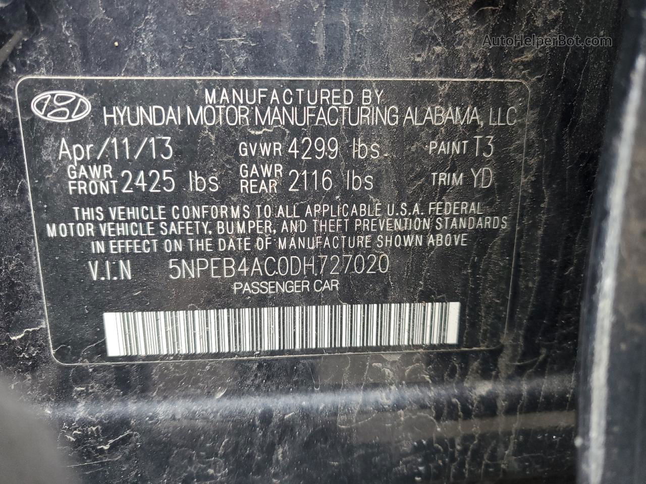 2013 Hyundai Sonata Gls Синий vin: 5NPEB4AC0DH727020