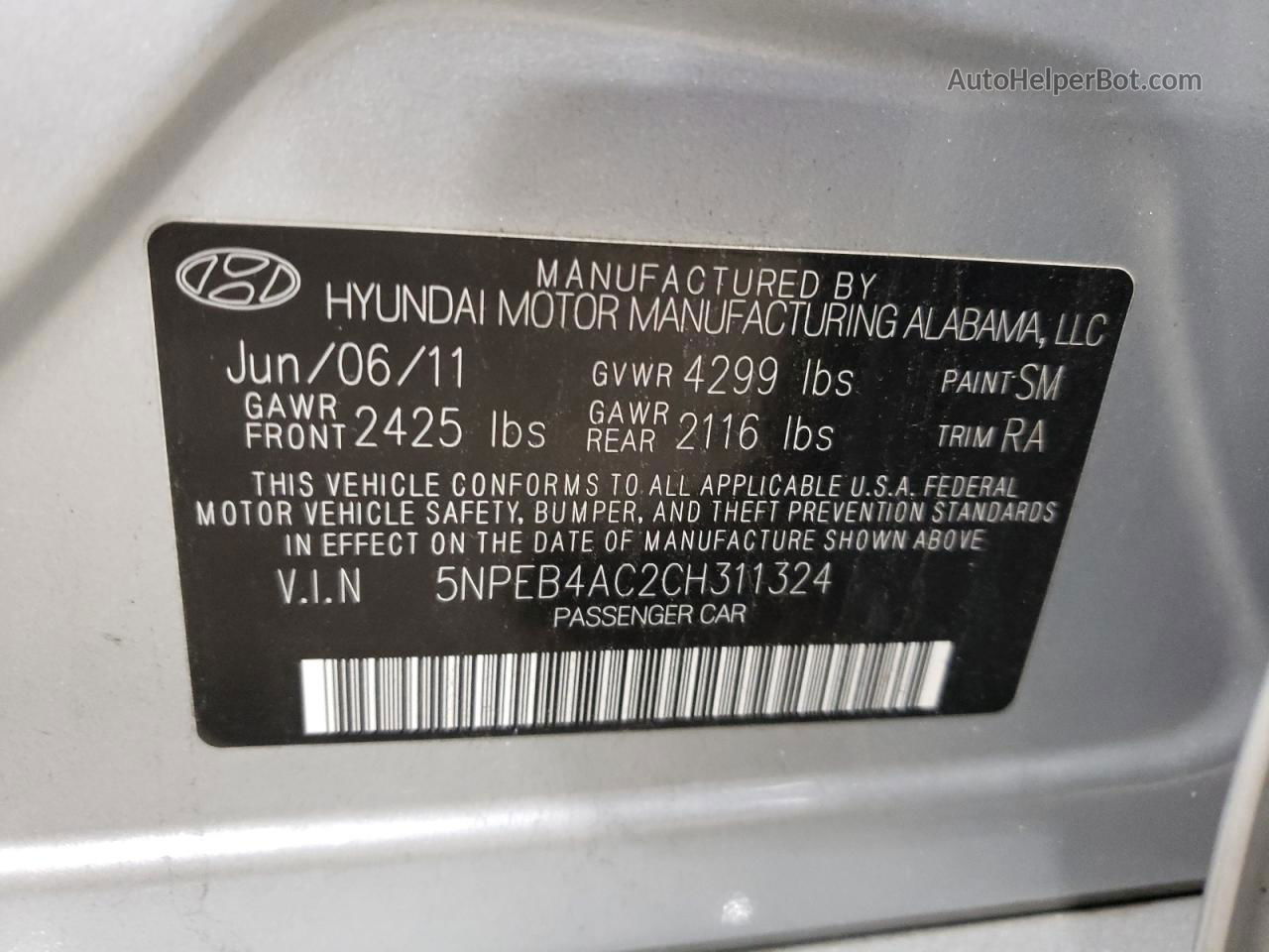 2012 Hyundai Sonata Gls Silver vin: 5NPEB4AC2CH311324