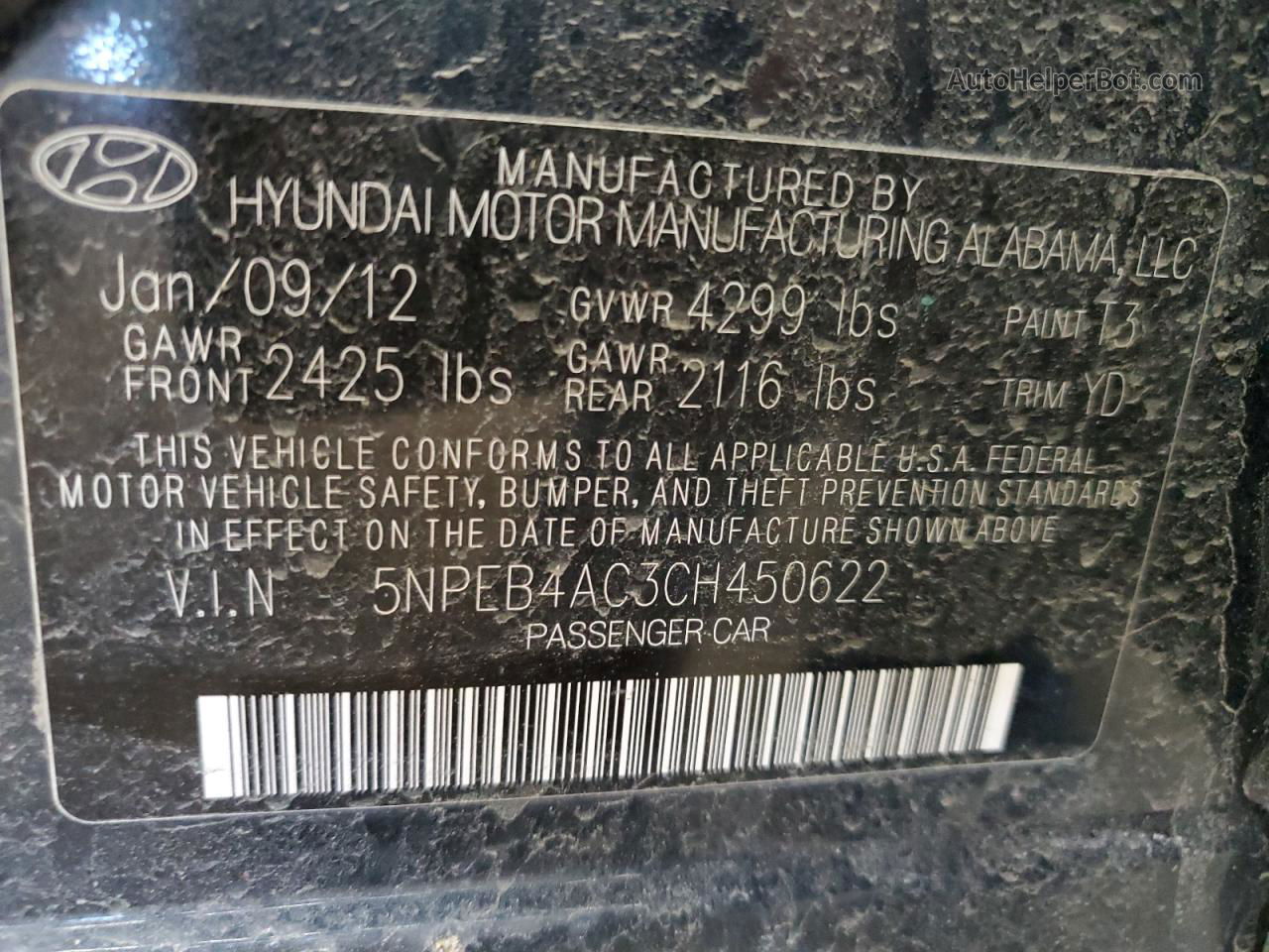 2012 Hyundai Sonata Gls Black vin: 5NPEB4AC3CH450622