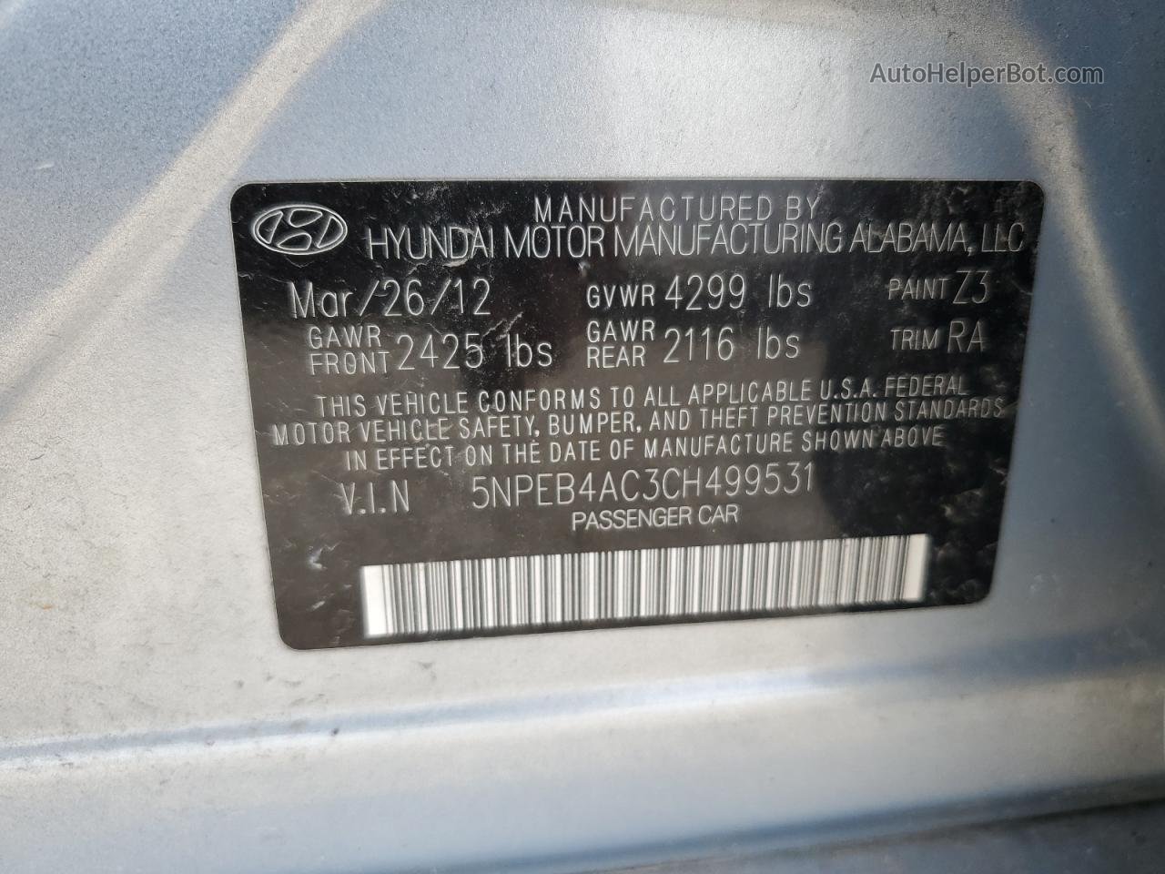 2012 Hyundai Sonata Gls Silver vin: 5NPEB4AC3CH499531