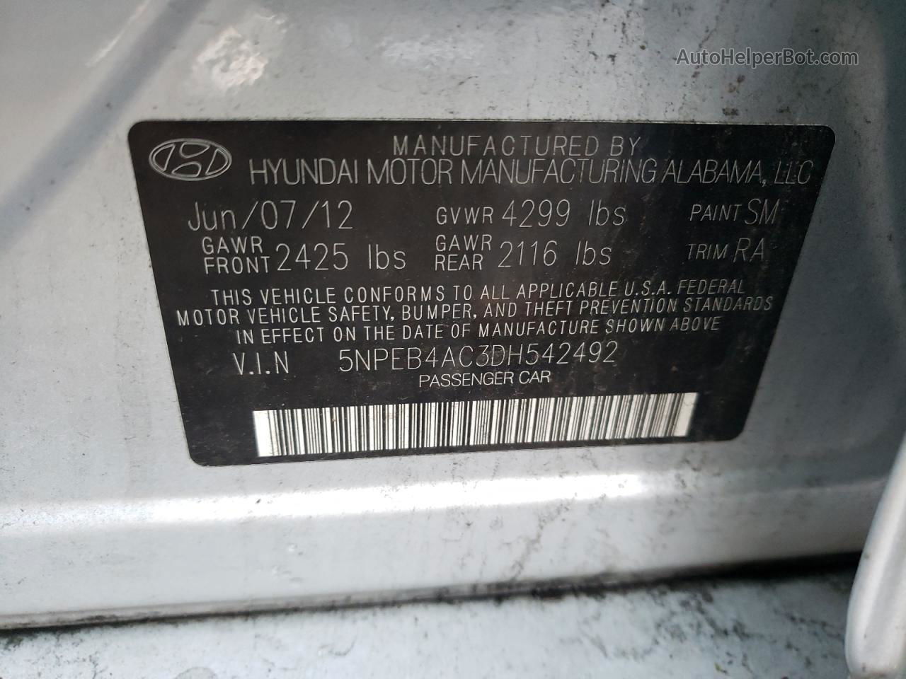 2013 Hyundai Sonata Gls Серебряный vin: 5NPEB4AC3DH542492