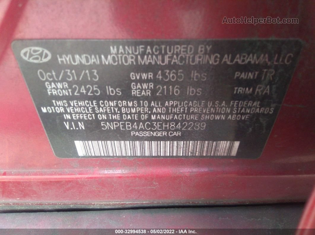 2014 Hyundai Sonata Gls Red vin: 5NPEB4AC3EH842289