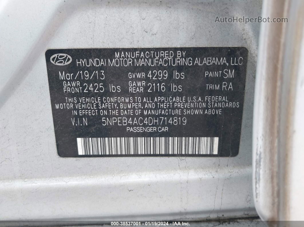 2013 Hyundai Sonata Gls Silver vin: 5NPEB4AC4DH714819