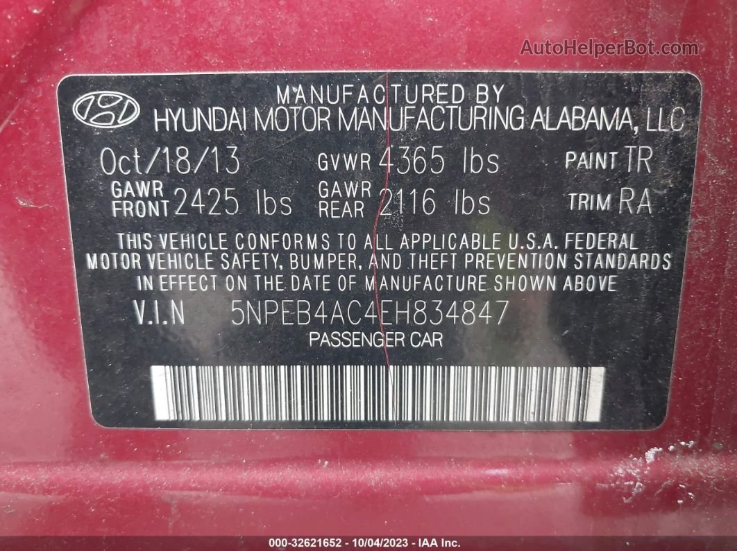 2014 Hyundai Sonata Gls Красный vin: 5NPEB4AC4EH834847