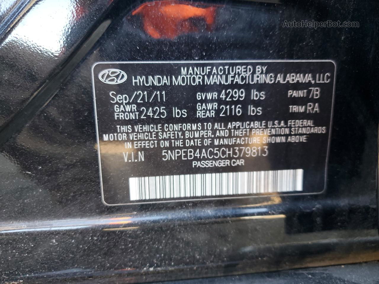 2012 Hyundai Sonata Gls Черный vin: 5NPEB4AC5CH379813