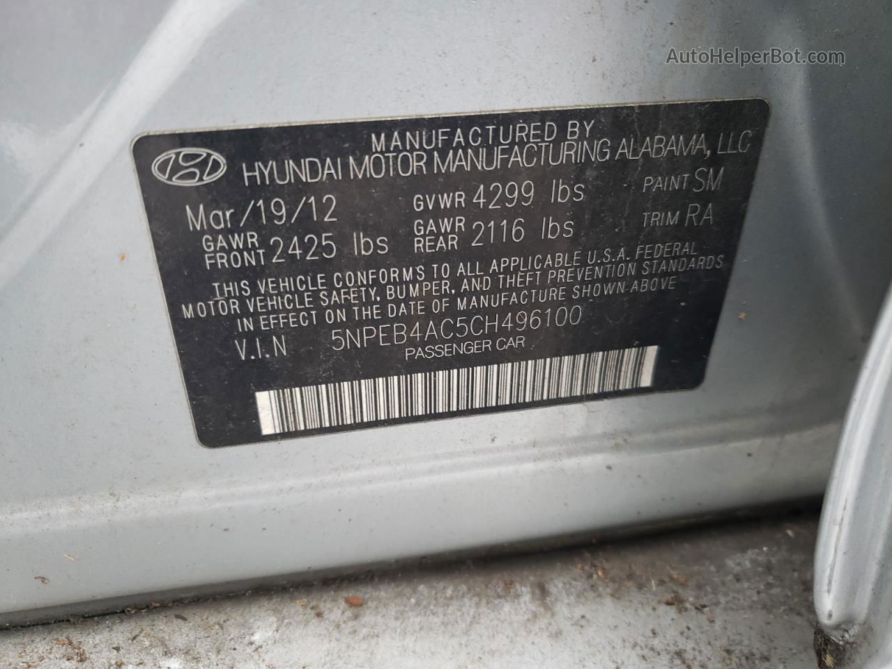 2012 Hyundai Sonata Gls Silver vin: 5NPEB4AC5CH496100