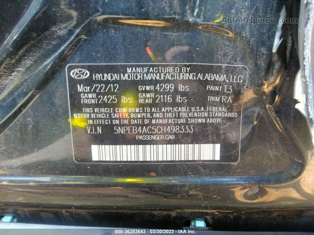 2012 Hyundai Sonata Gls Black vin: 5NPEB4AC5CH498333