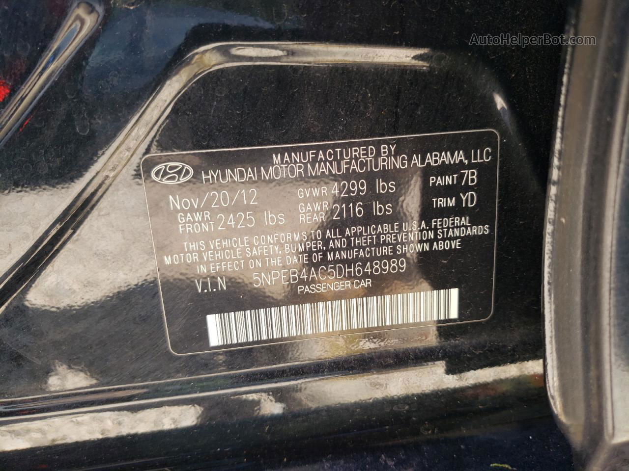 2013 Hyundai Sonata Gls Черный vin: 5NPEB4AC5DH648989