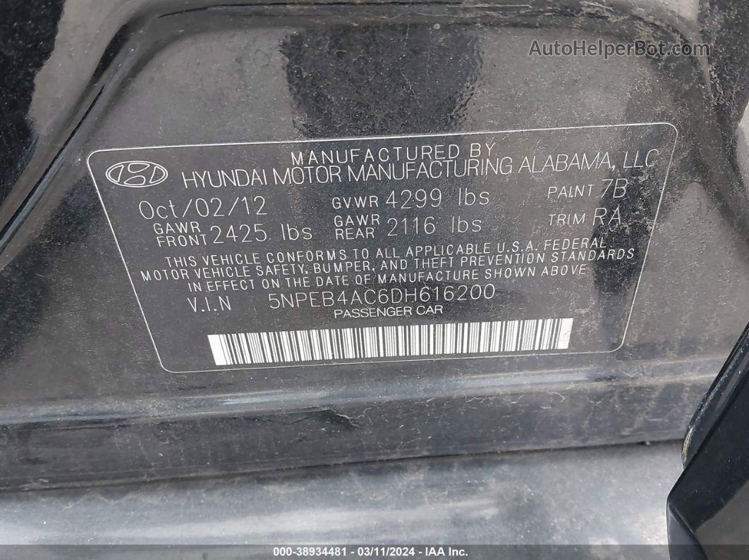 2013 Hyundai Sonata Gls Black vin: 5NPEB4AC6DH616200