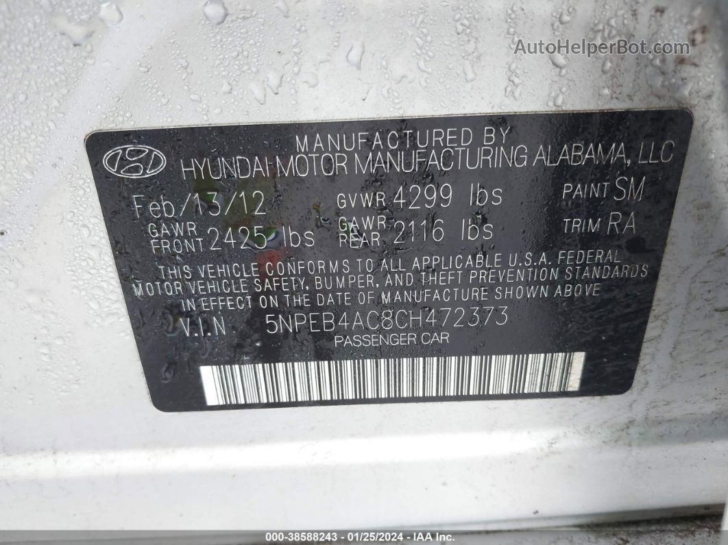 2012 Hyundai Sonata Gls Silver vin: 5NPEB4AC8CH472373